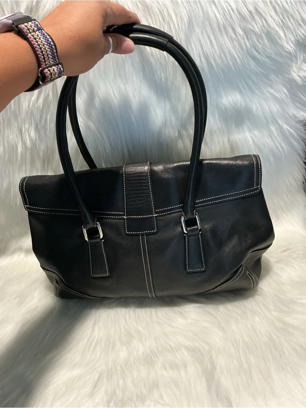 Coach Hampton Soho Flap Handbag Purse 9550 Black Leather Belt Buckle Y2k Vintage